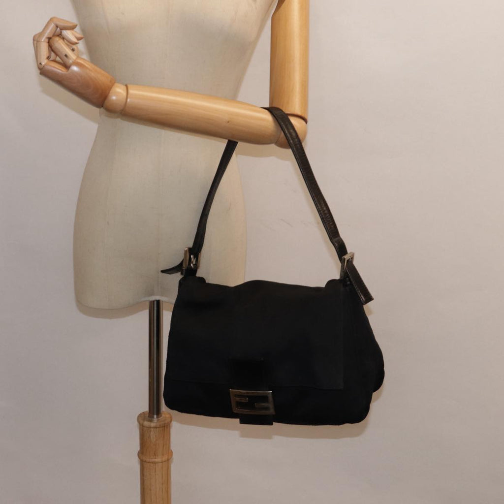 FENDI Mamma Baguette Shoulder Bag Nylon Black Silveryk14611