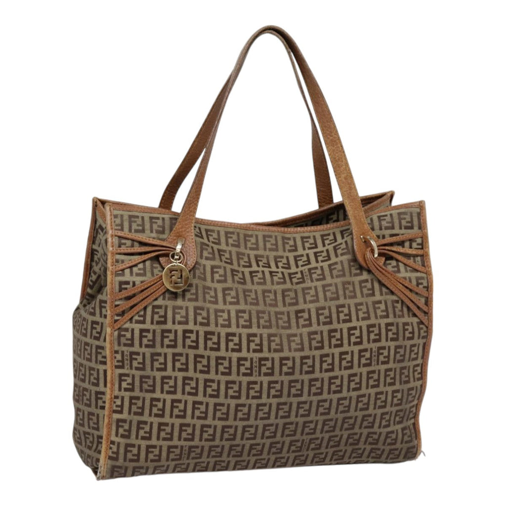 FENDI Zucchino Canvas Tote Bag Beige Goldyk14729
