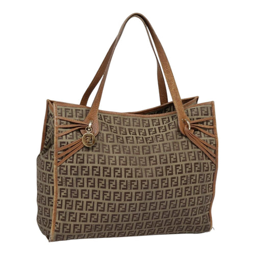 FENDI Zucchino Canvas Tote Bag Beige Goldyk14729