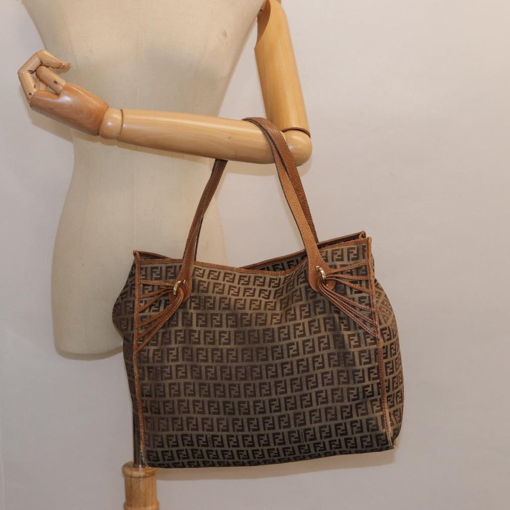 FENDI Zucchino Canvas Tote Bag Beige Goldyk14729