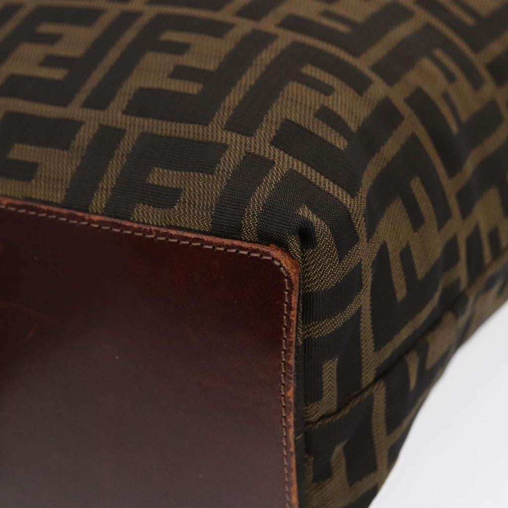 FENDI Zucca Canvas Hand Bag Brown Black Silveryk14749
