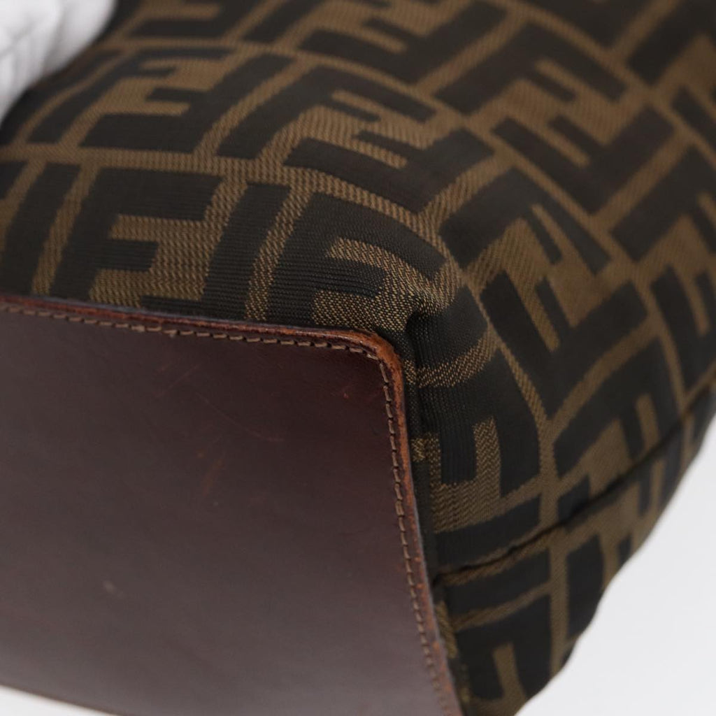 FENDI Zucca Canvas Hand Bag Brown Black Silveryk14749