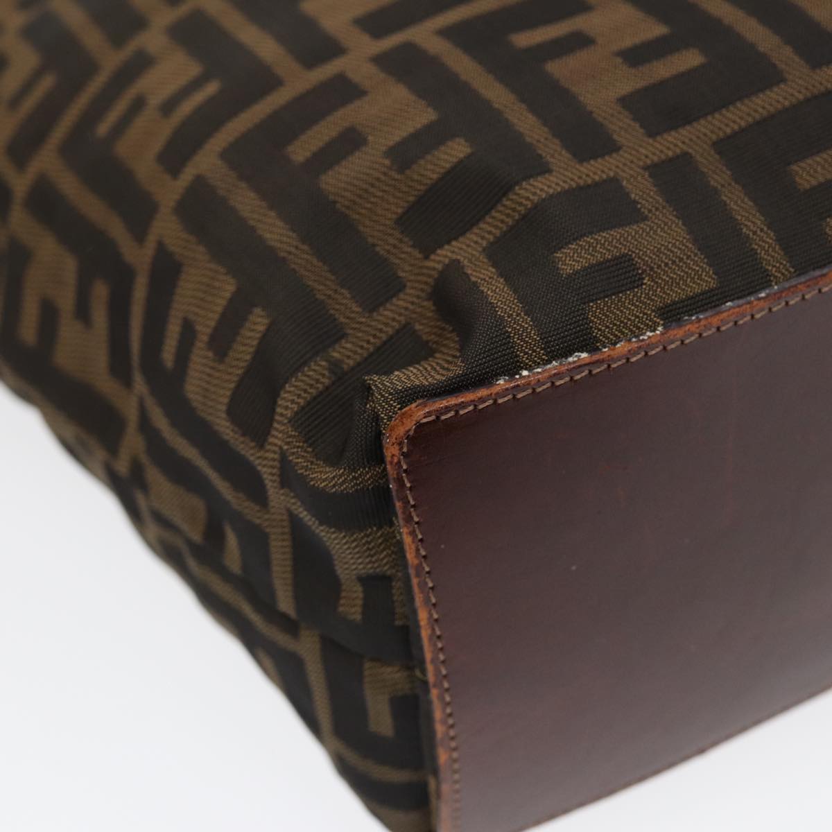 FENDI Zucca Canvas Hand Bag Brown Black Silveryk14749