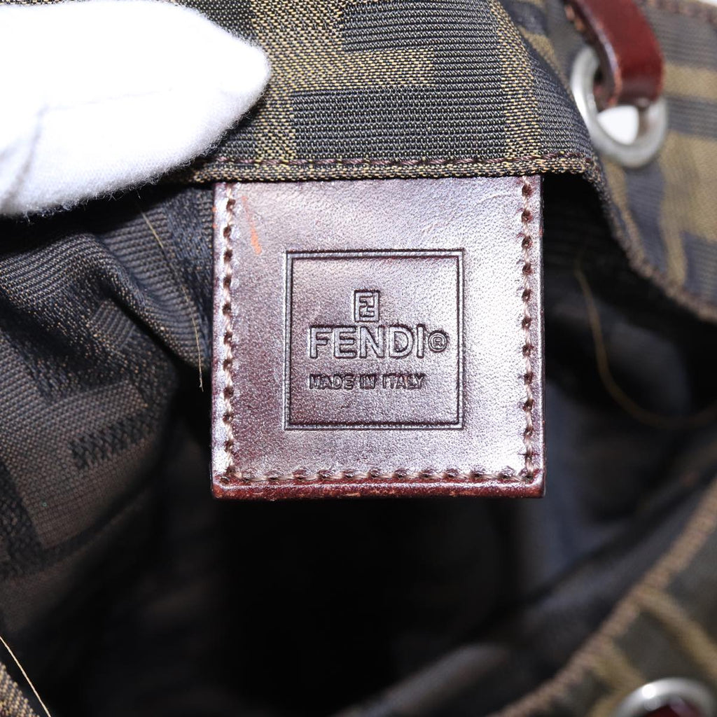 FENDI Zucca Canvas Hand Bag Brown Black Silveryk14749