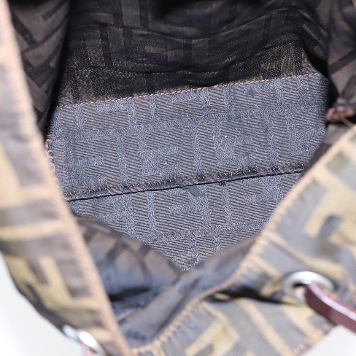 FENDI Zucca Canvas Hand Bag Brown Black Silveryk14749