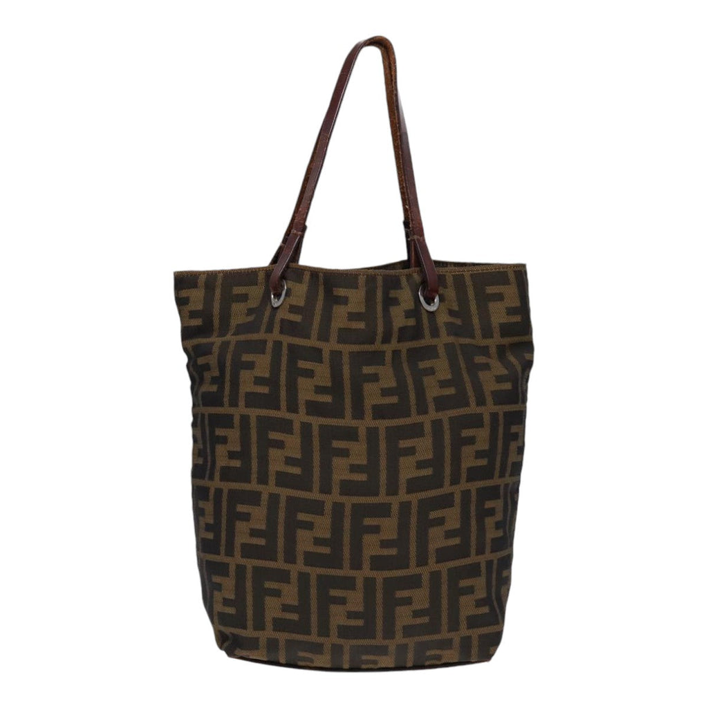 FENDI Zucca Canvas Hand Bag Brown Black Silveryk14749