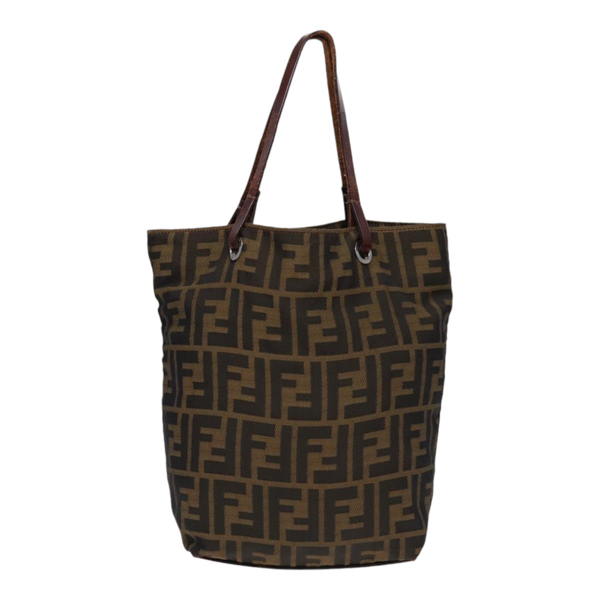FENDI Zucca Canvas Hand Bag Brown Black Silveryk14749