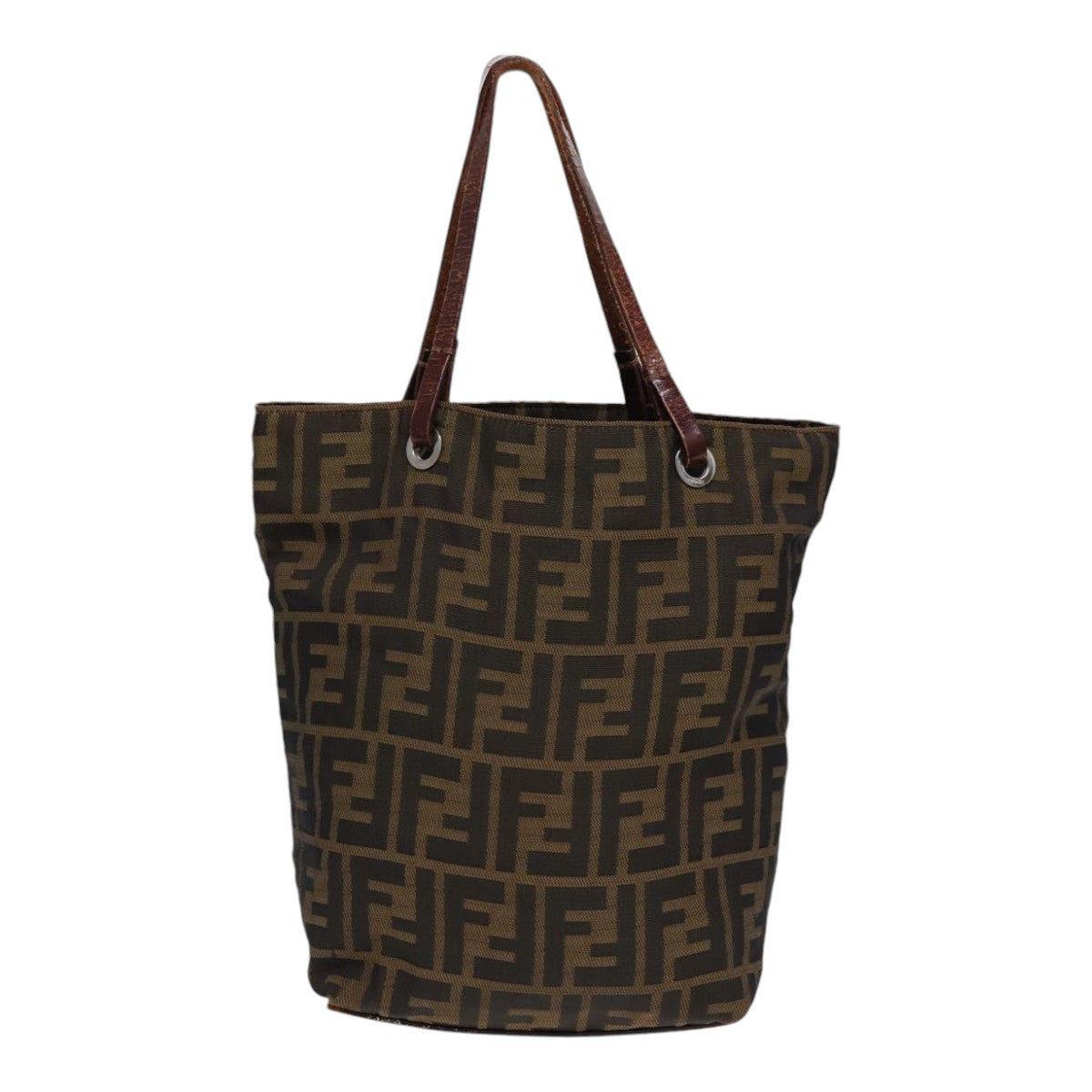 FENDI Zucca Canvas Hand Bag Brown Black Silveryk14749