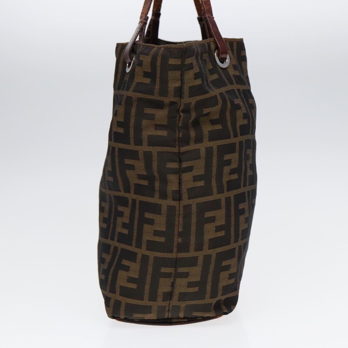 FENDI Zucca Canvas Hand Bag Brown Black Silveryk14749