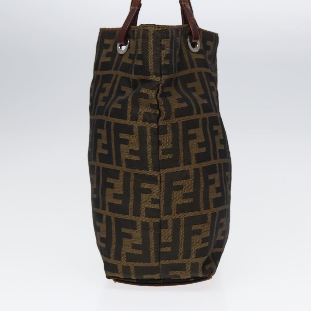 FENDI Zucca Canvas Hand Bag Brown Black Silveryk14749