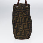 FENDI Zucca Canvas Hand Bag Brown Black Silveryk14749