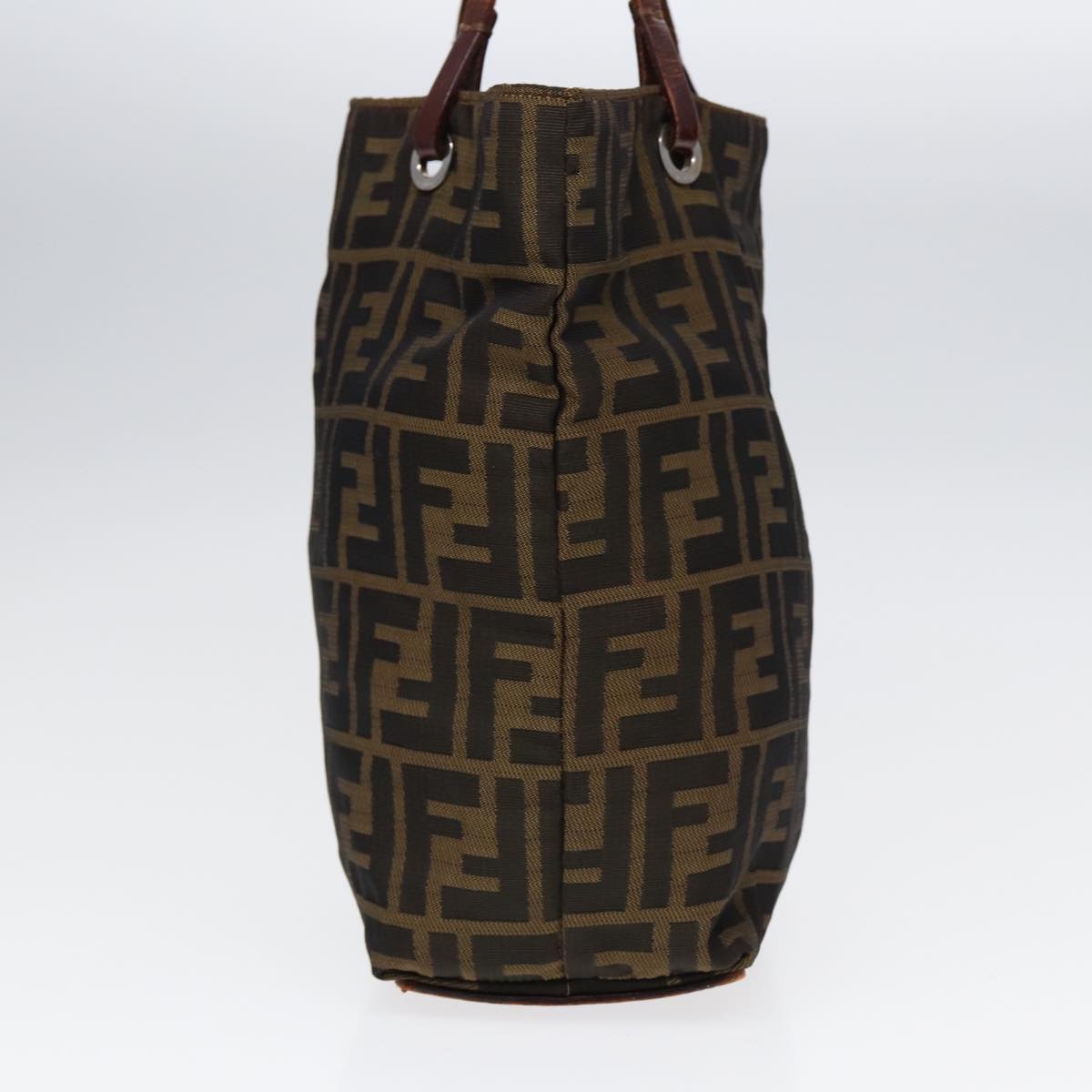 FENDI Zucca Canvas Hand Bag Brown Black Silveryk14749