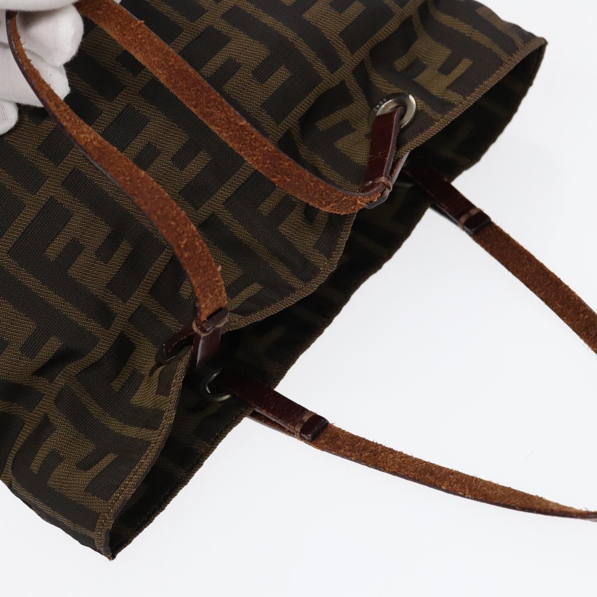 FENDI Zucca Canvas Hand Bag Brown Black Silveryk14749