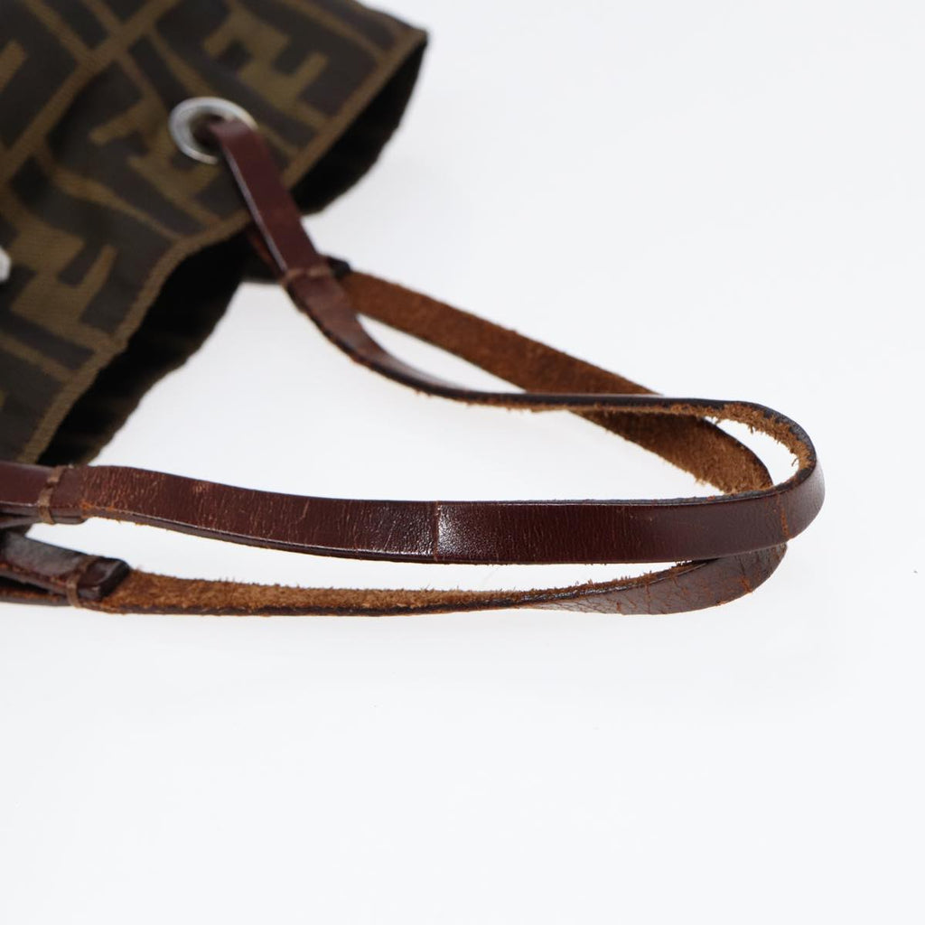 FENDI Zucca Canvas Hand Bag Brown Black Silveryk14749