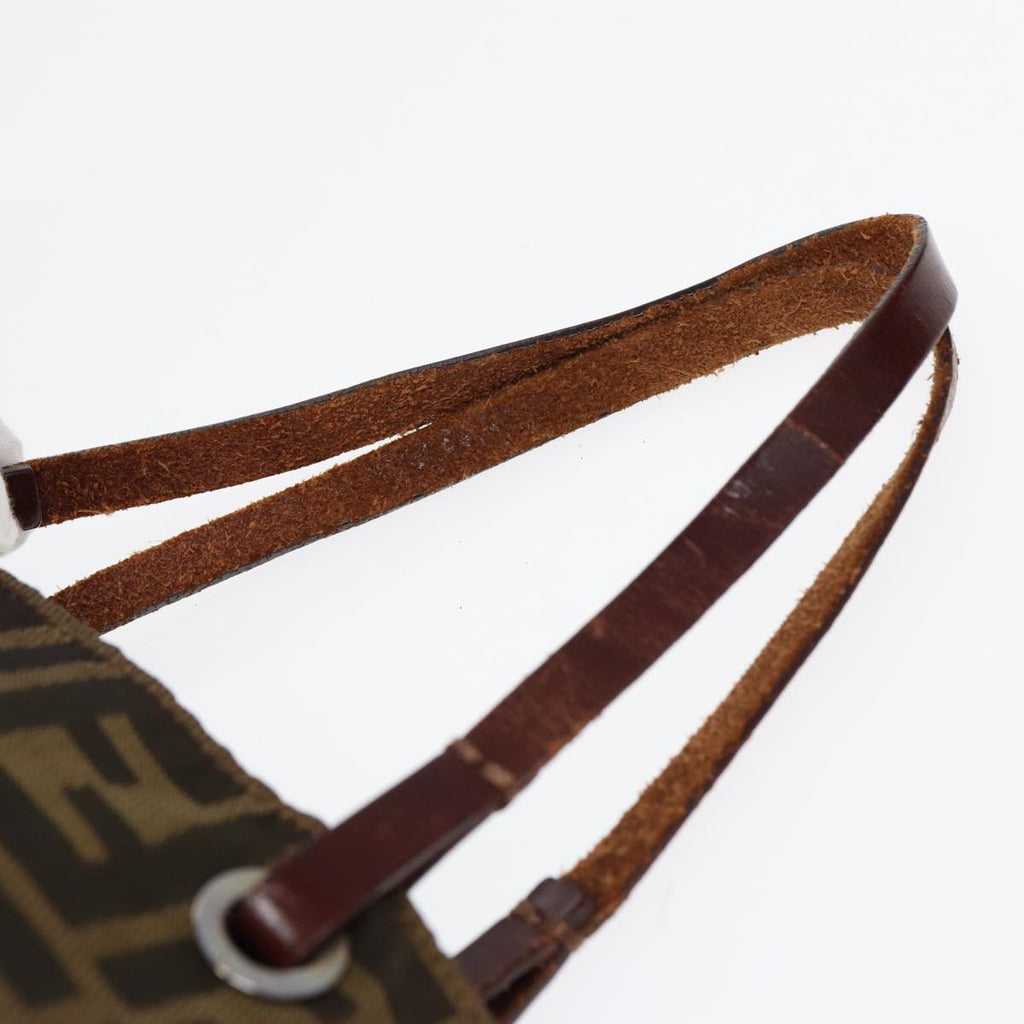 FENDI Zucca Canvas Hand Bag Brown Black Silveryk14749