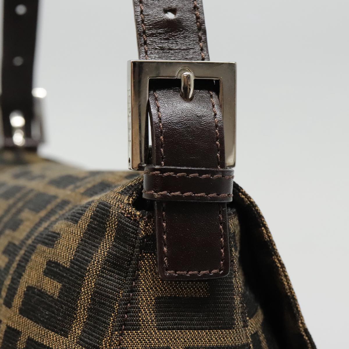 FENDI Zucca Canvas Mamma Baguette Shoulder Bag Brown Black Silveryk14866A