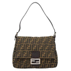 FENDI Zucca Canvas Mamma Baguette Shoulder Bag Brown Black Silveryk14866A