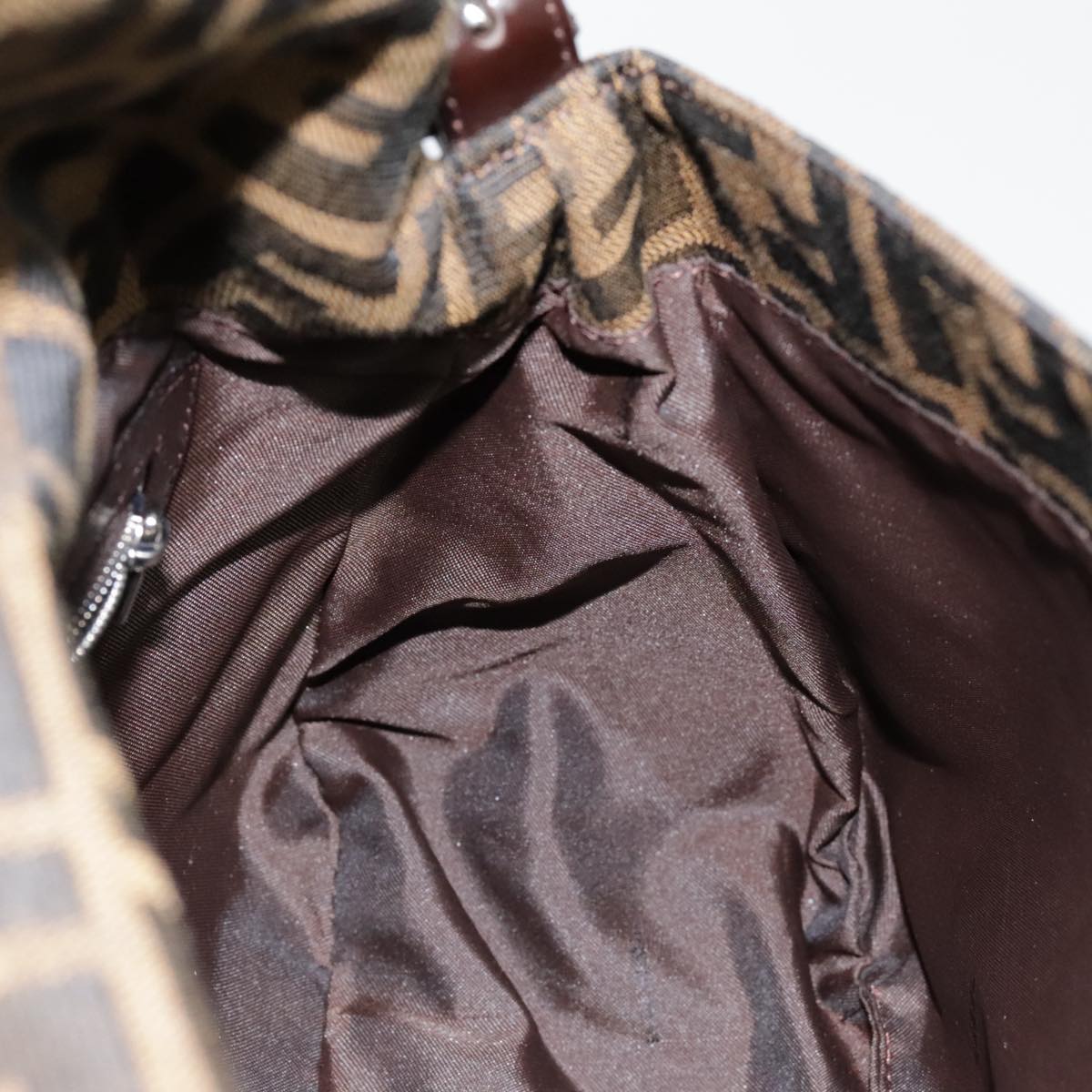 FENDI Zucca Canvas Mamma Baguette Shoulder Bag Brown Black Silveryk14866A