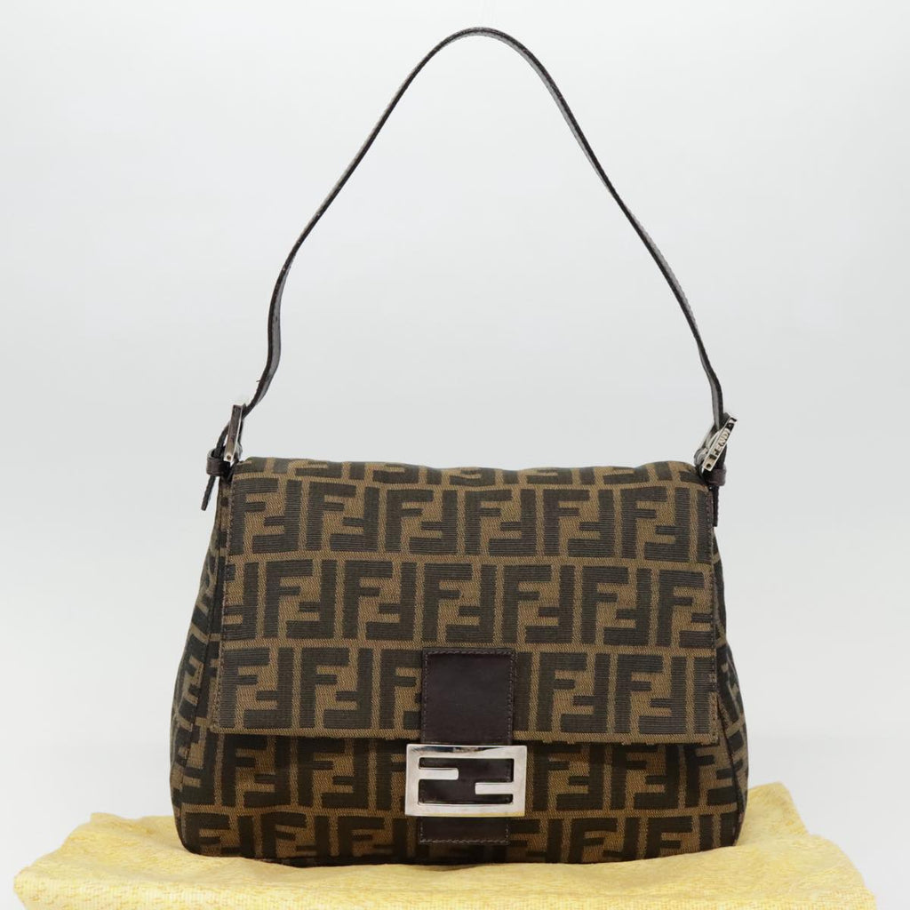 FENDI Zucca Canvas Mamma Baguette Shoulder Bag Brown Black Silveryk14866A