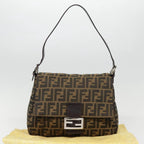 FENDI Zucca Canvas Mamma Baguette Shoulder Bag Brown Black Silveryk14866A