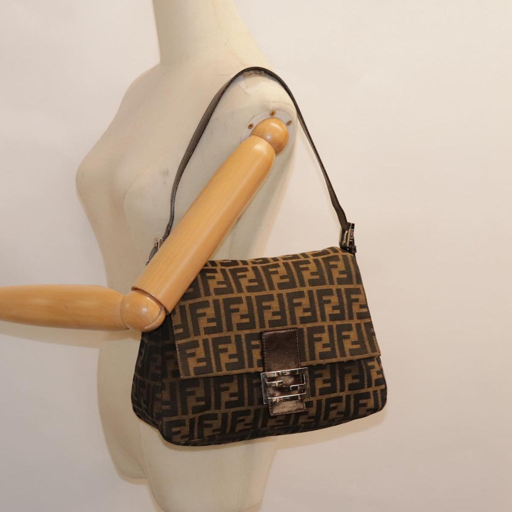 FENDI Zucca Canvas Mamma Baguette Shoulder Bag Brown Black Silveryk14866A