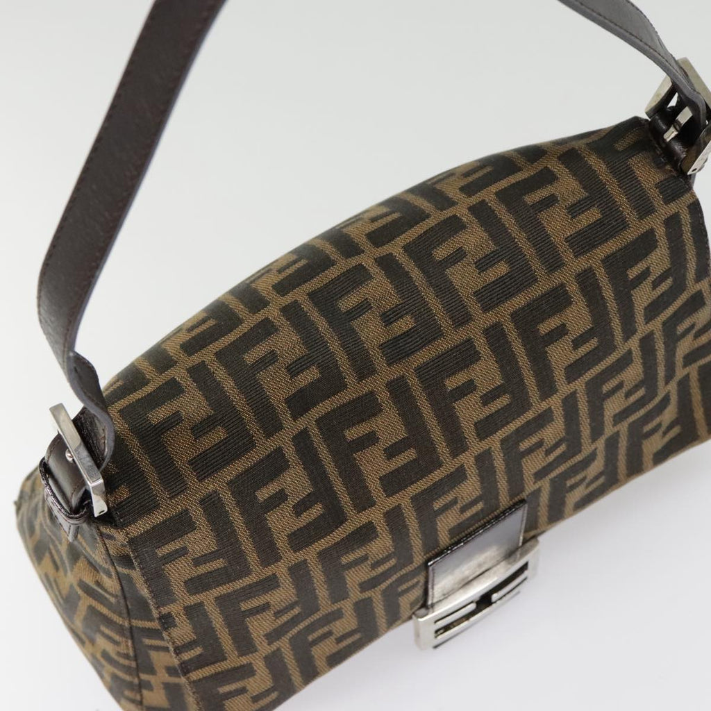 FENDI Zucca Canvas Mamma Baguette Shoulder Bag Brown Black Silveryk14866A