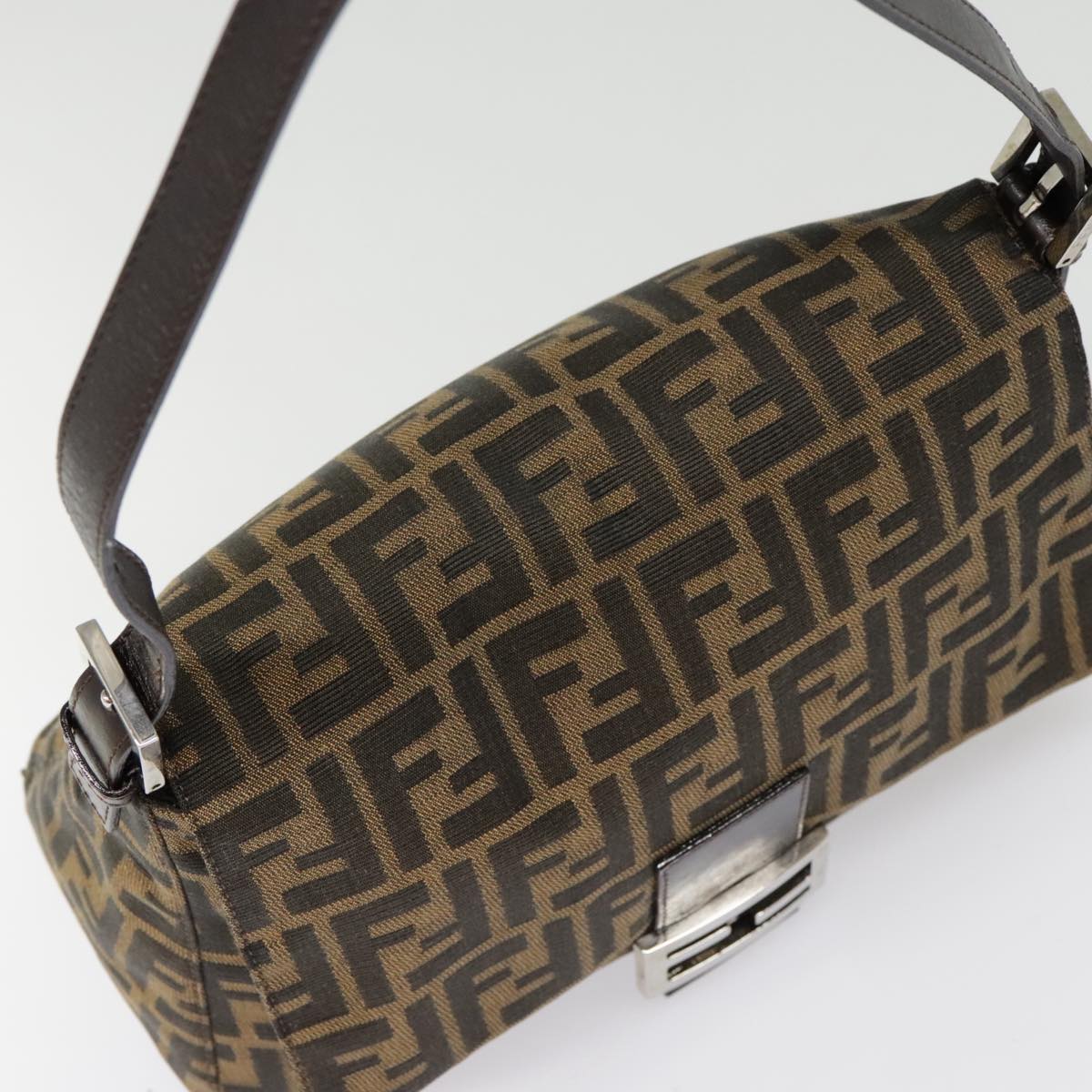 FENDI Zucca Canvas Mamma Baguette Shoulder Bag Brown Black Silveryk14866A