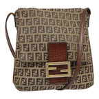 FENDI Zucchino Canvas Shoulder Bag Gold Beigeyk14894