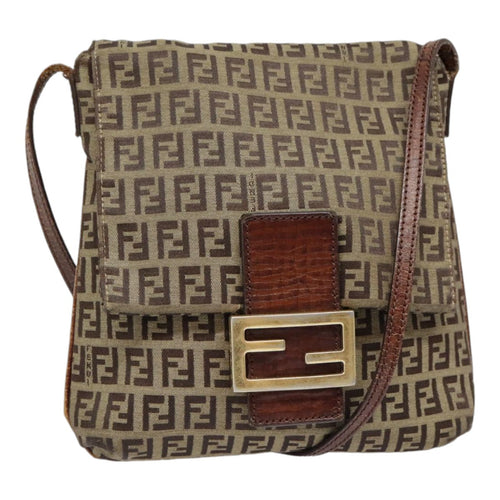 FENDI Zucchino Canvas Shoulder Bag Gold Beigeyk14894