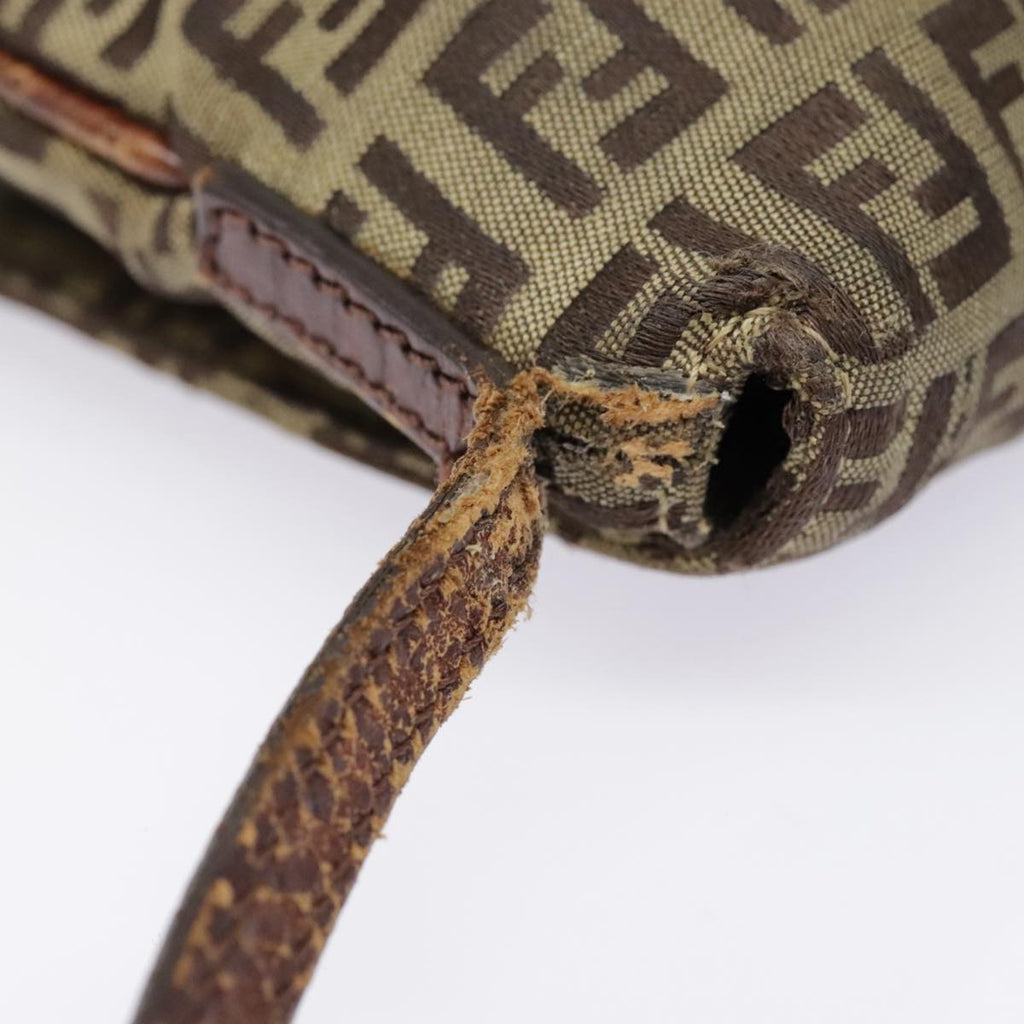 FENDI Zucchino Canvas Shoulder Bag Gold Beigeyk14894