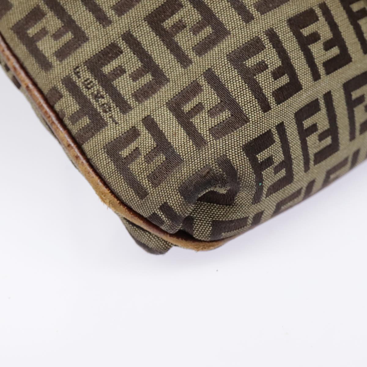 FENDI Zucchino Canvas Shoulder Bag Gold Beigeyk14894