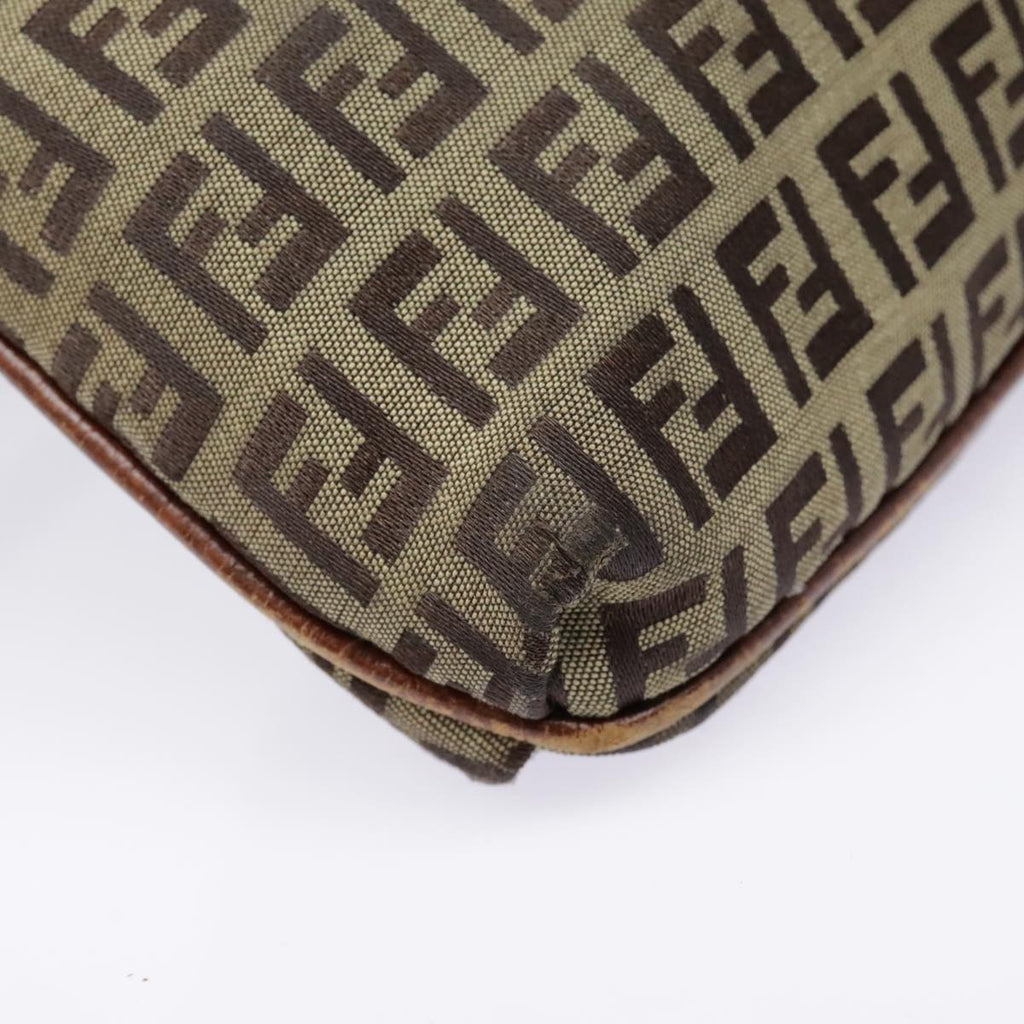 FENDI Zucchino Canvas Shoulder Bag Gold Beigeyk14894