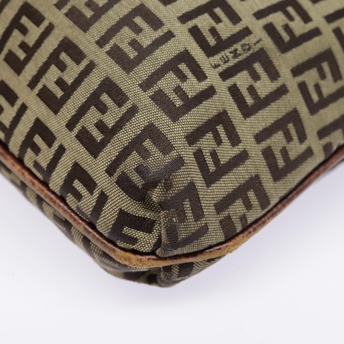 FENDI Zucchino Canvas Shoulder Bag Gold Beigeyk14894