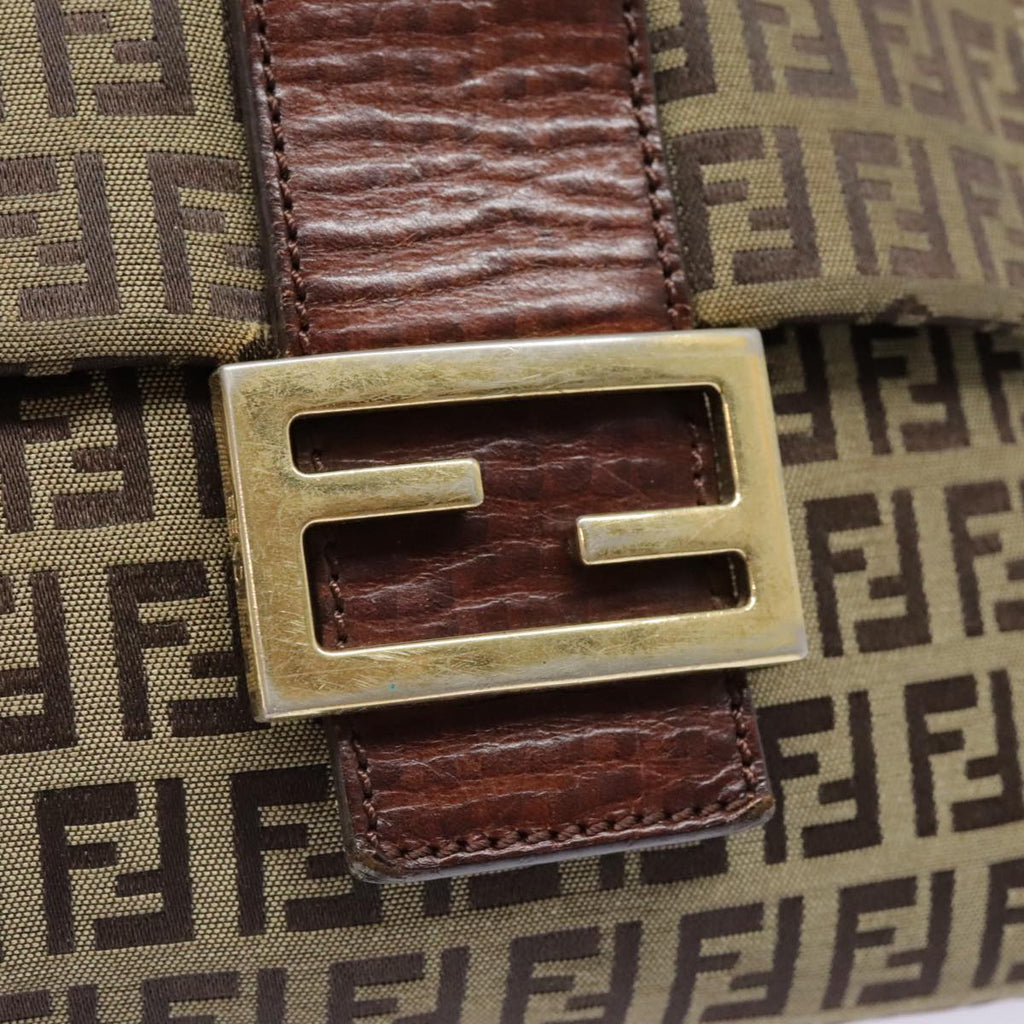 FENDI Zucchino Canvas Shoulder Bag Gold Beigeyk14894