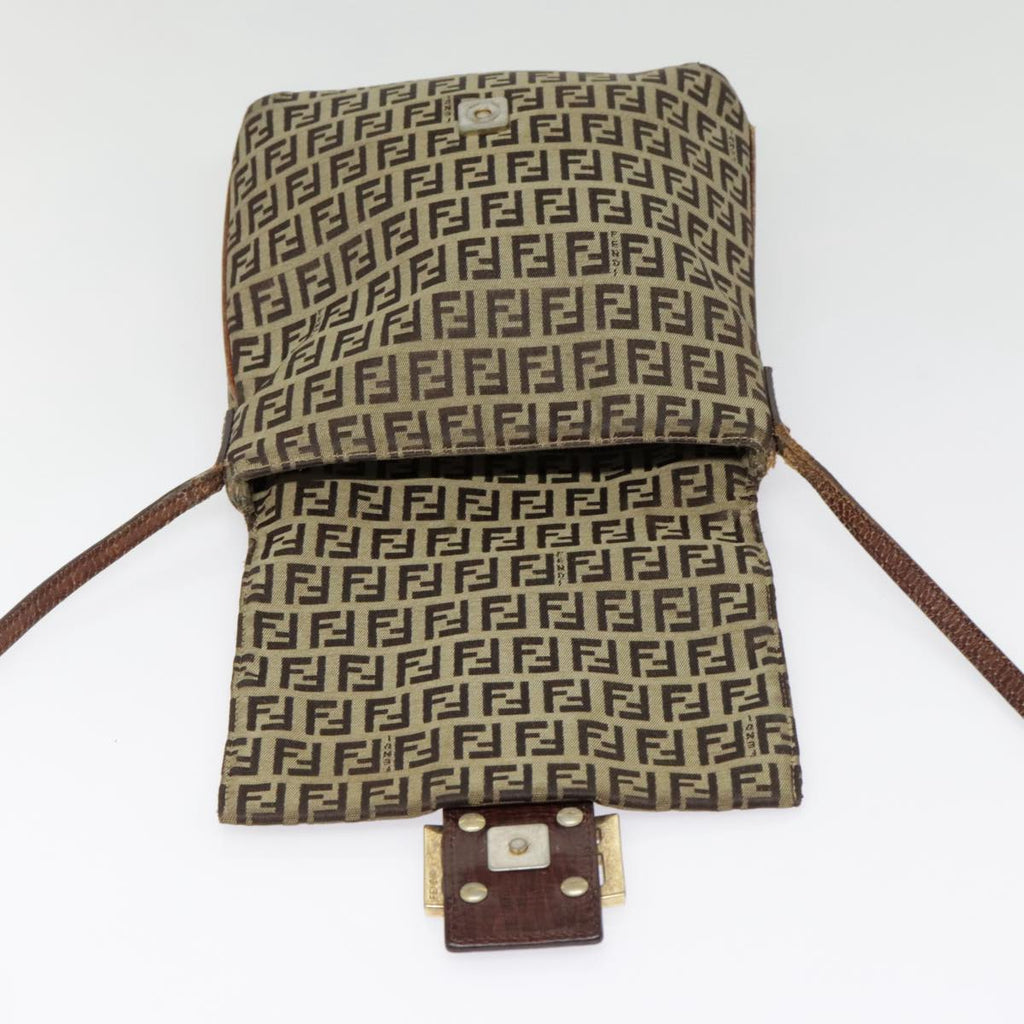 FENDI Zucchino Canvas Shoulder Bag Gold Beigeyk14894