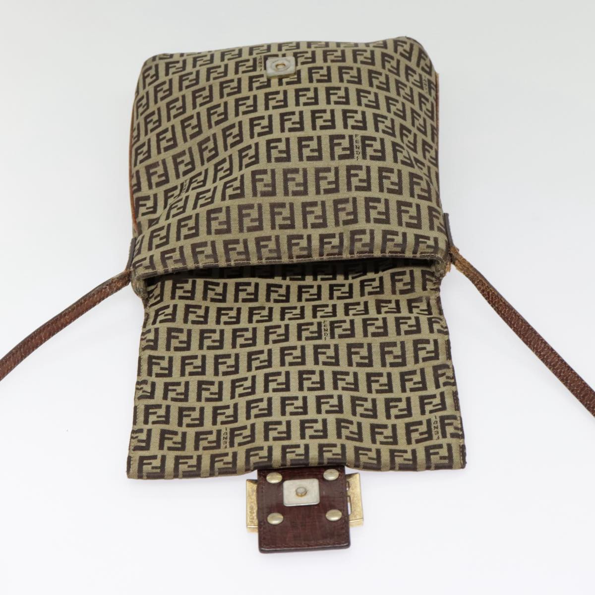 FENDI Zucchino Canvas Shoulder Bag Gold Beigeyk14894