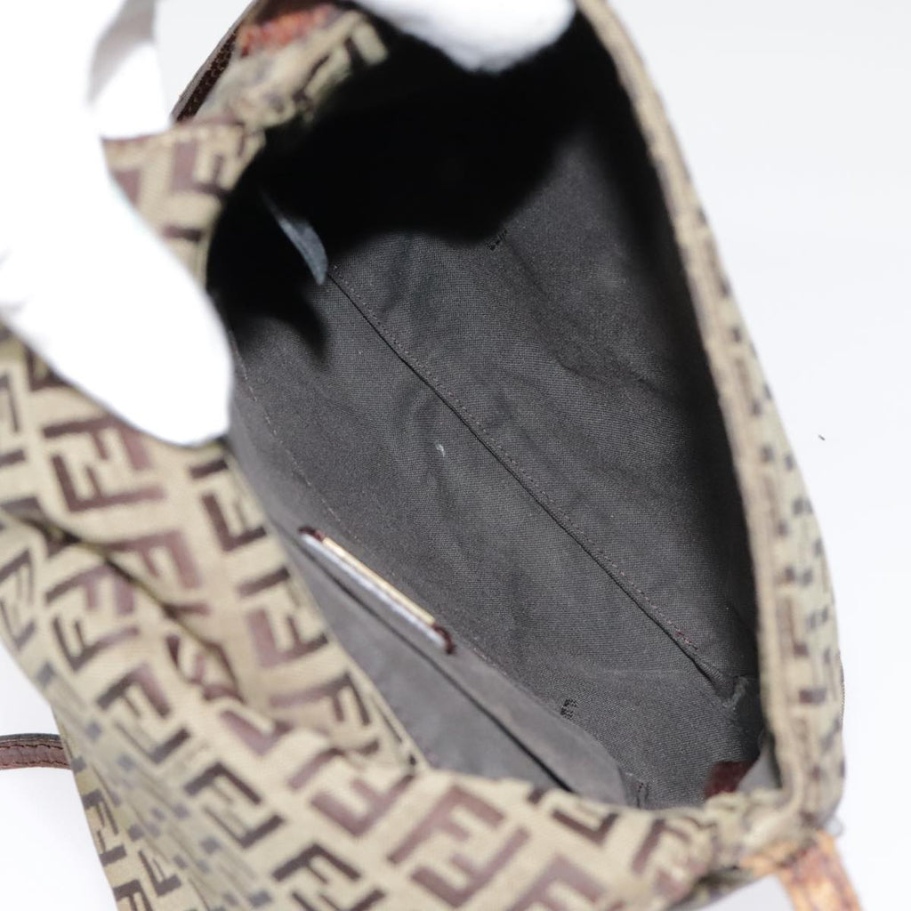 FENDI Zucchino Canvas Shoulder Bag Gold Beigeyk14894