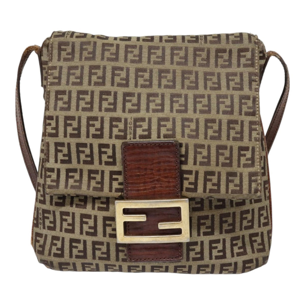 FENDI Zucchino Canvas Shoulder Bag Gold Beigeyk14894