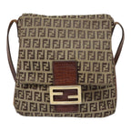 FENDI Zucchino Canvas Shoulder Bag Gold Beigeyk14894
