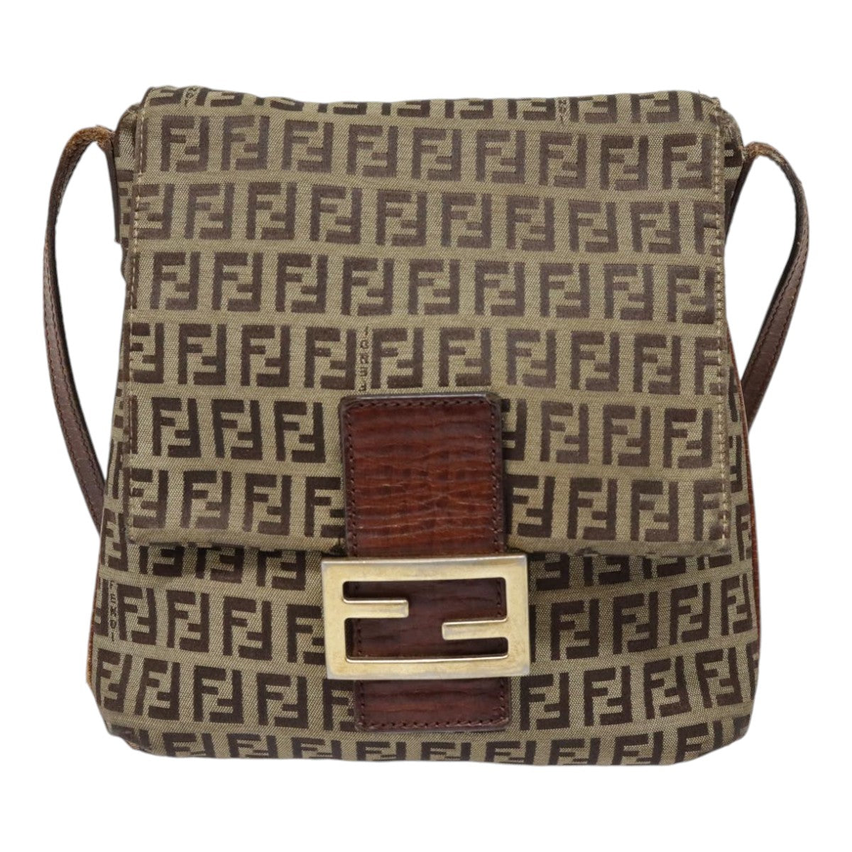 FENDI Zucchino Canvas Shoulder Bag Gold Beigeyk14894