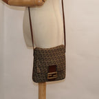 FENDI Zucchino Canvas Shoulder Bag Gold Beigeyk14894