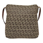 FENDI Zucchino Canvas Shoulder Bag Gold Beigeyk14894