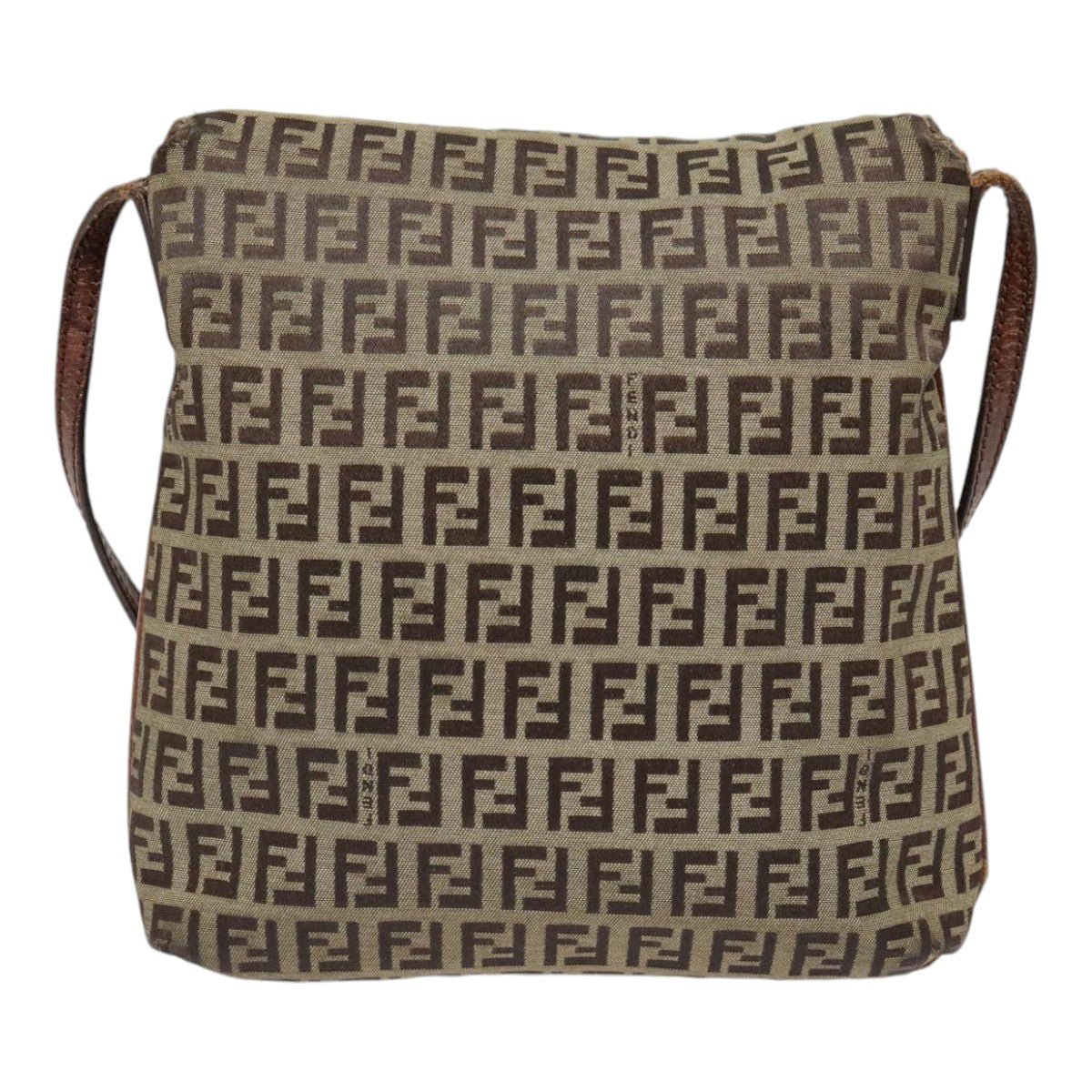FENDI Zucchino Canvas Shoulder Bag Gold Beigeyk14894