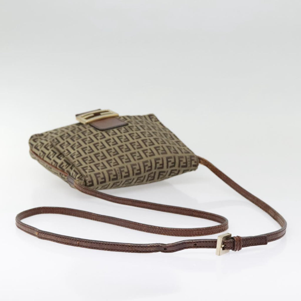 FENDI Zucchino Canvas Shoulder Bag Gold Beigeyk14894