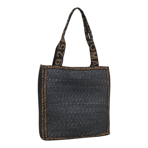 FENDI Tote Bag Straw Black Goldyk14912
