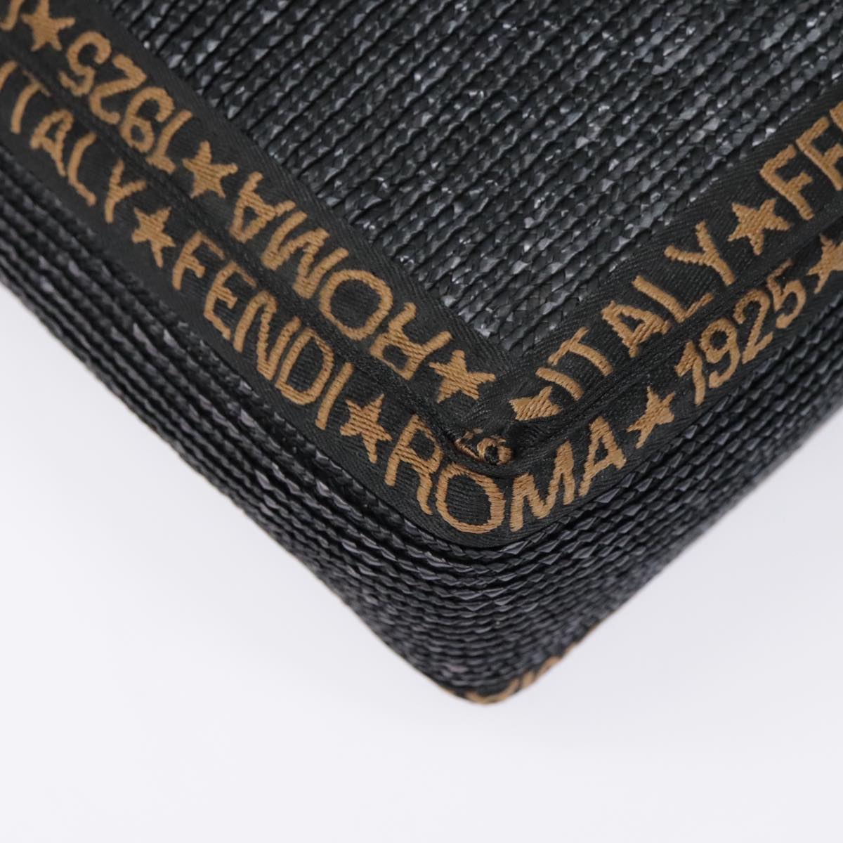 FENDI Tote Bag Straw Black Goldyk14912