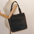 FENDI Tote Bag Straw Black Goldyk14912