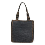 FENDI Tote Bag Straw Black Goldyk14912