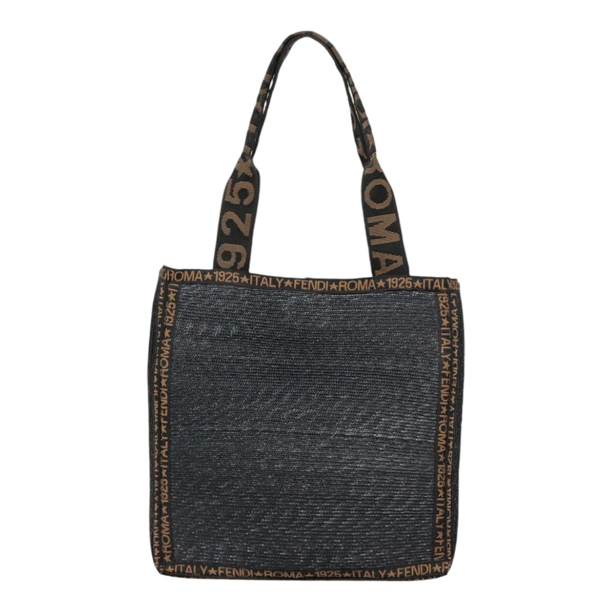 FENDI Tote Bag Straw Black Goldyk14912