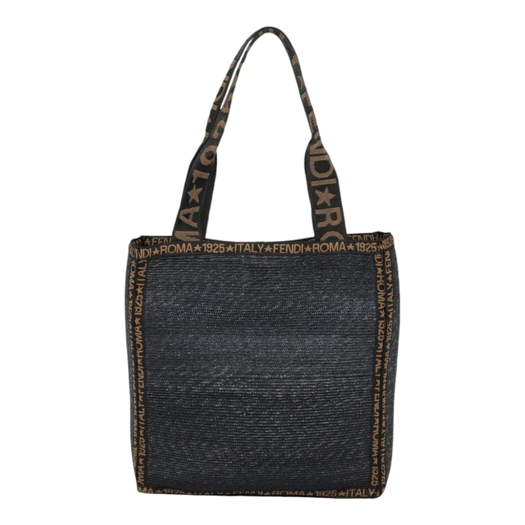 FENDI Tote Bag Straw Black Goldyk14912